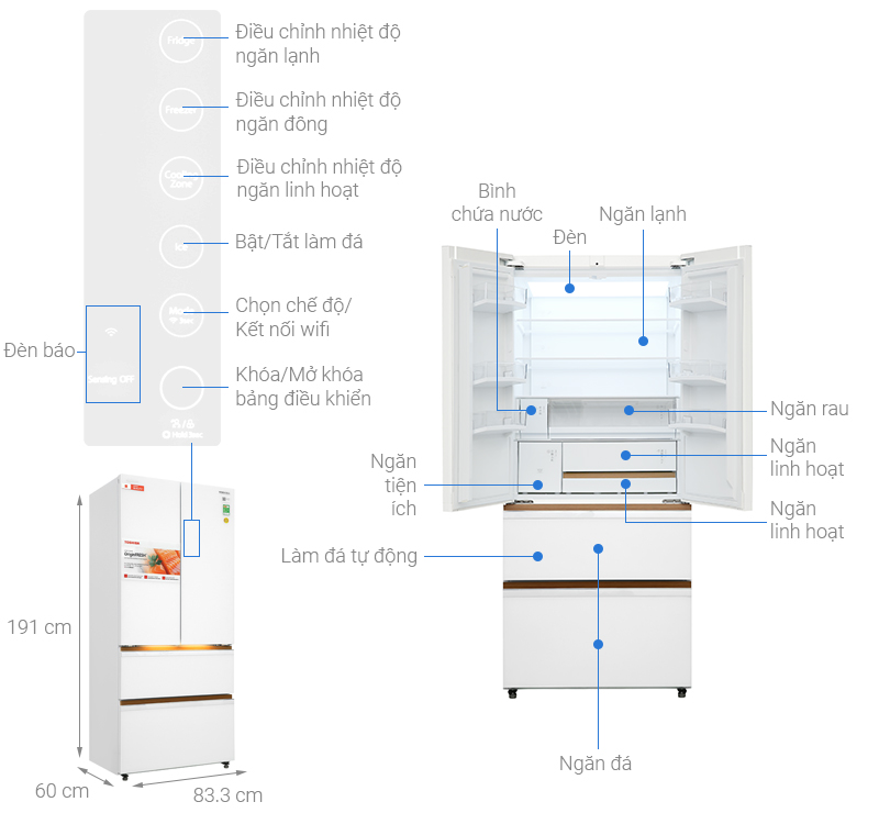 Tủ lạnh Toshiba Inverter 533 lít Japandi Multi Door GR-RF690WI-PGV(67)