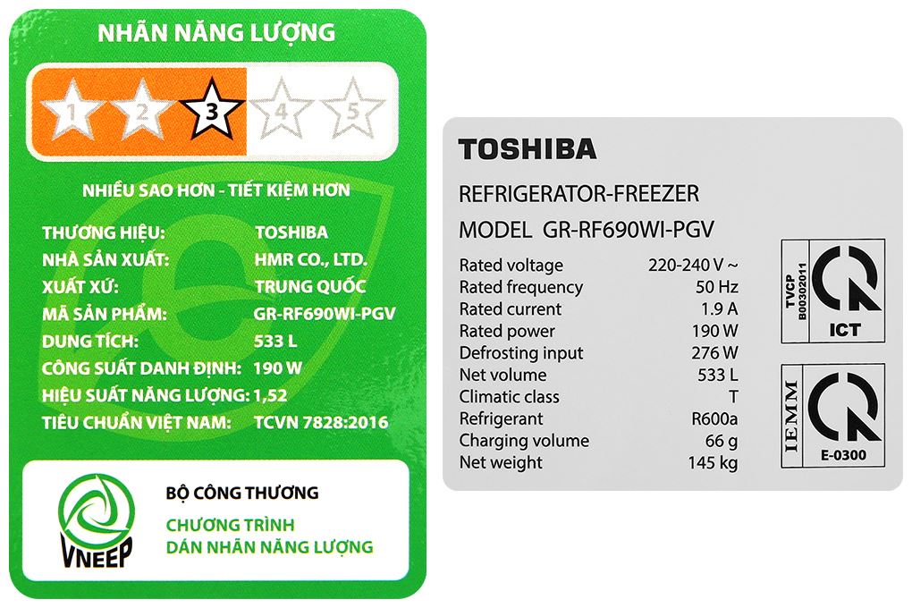 Tủ lạnh Toshiba Inverter 533 lít Japandi Multi Door GR-RF690WI-PGV(67) Màu Trắng