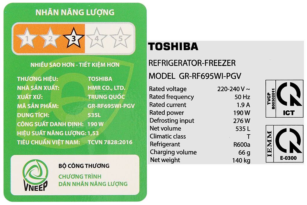 Tủ lạnh Toshiba Inverter 535 lít Japandi Multi Door GR-RF695WI-PGV(67) Màu Trắng