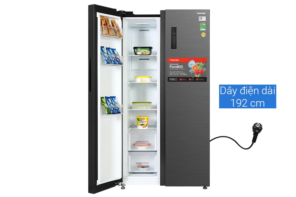 Tủ lạnh Toshiba Inverter 555 lít Side By Side GR-RS696WI-PMV(60)-AG Màu Xám
