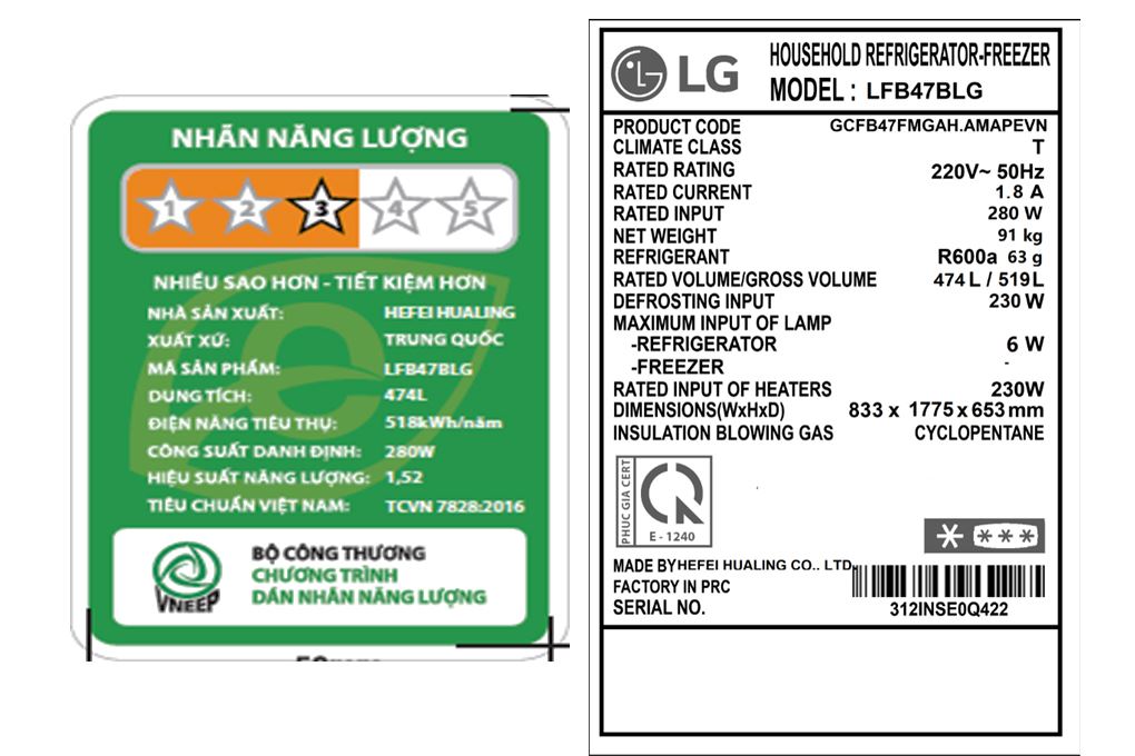Tủ lạnh LG Inverter 474 lít Multi Door LFB47BLG Màu Đen