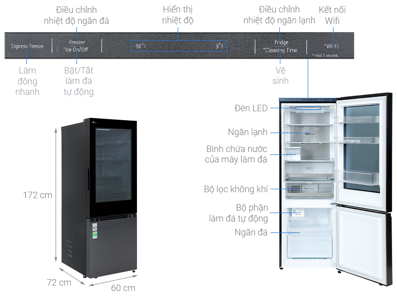 Tủ lạnh LG Inverter 340 lít InstaView LBB33BLMAI