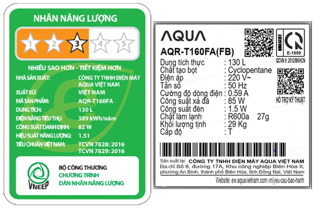 Tủ lạnh Aqua 130 lít AQR-T160FA(BS) Màu Đen