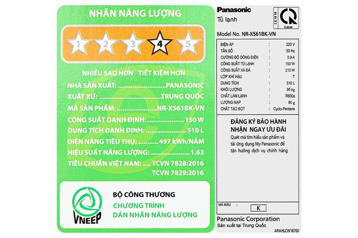 Tủ lạnh Panasonic Inverter 510 lít Multi Door NR-X561BK-VN​ Màu Đen