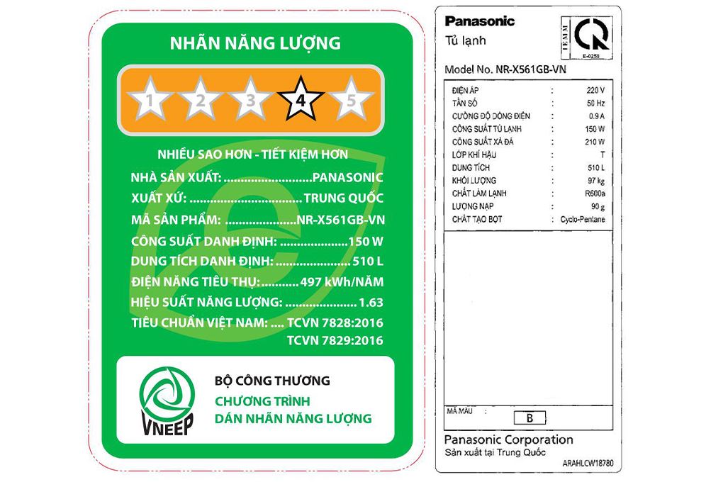 Tủ lạnh Panasonic Inverter 510 lít Multi Door NR-X561GB-VN Màu Đen