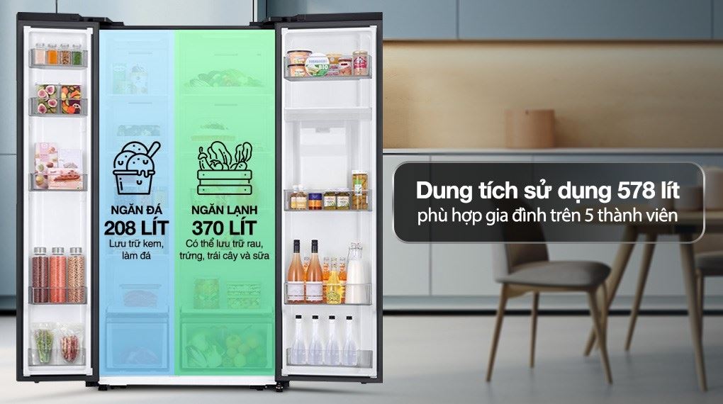 Tủ lạnh Samsung Inverter 578 lít Side By Side RS57DG410EB4SV - Dung tích
