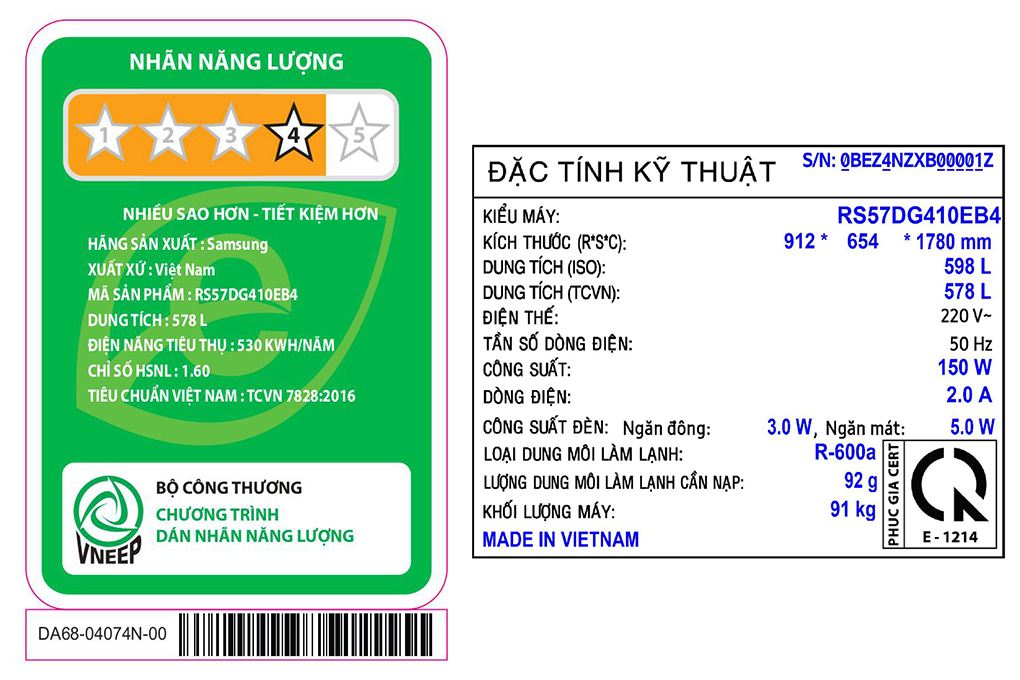 Tủ lạnh Samsung Inverter 578 lít Side By Side RS57DG410EB4SV Màu Đen