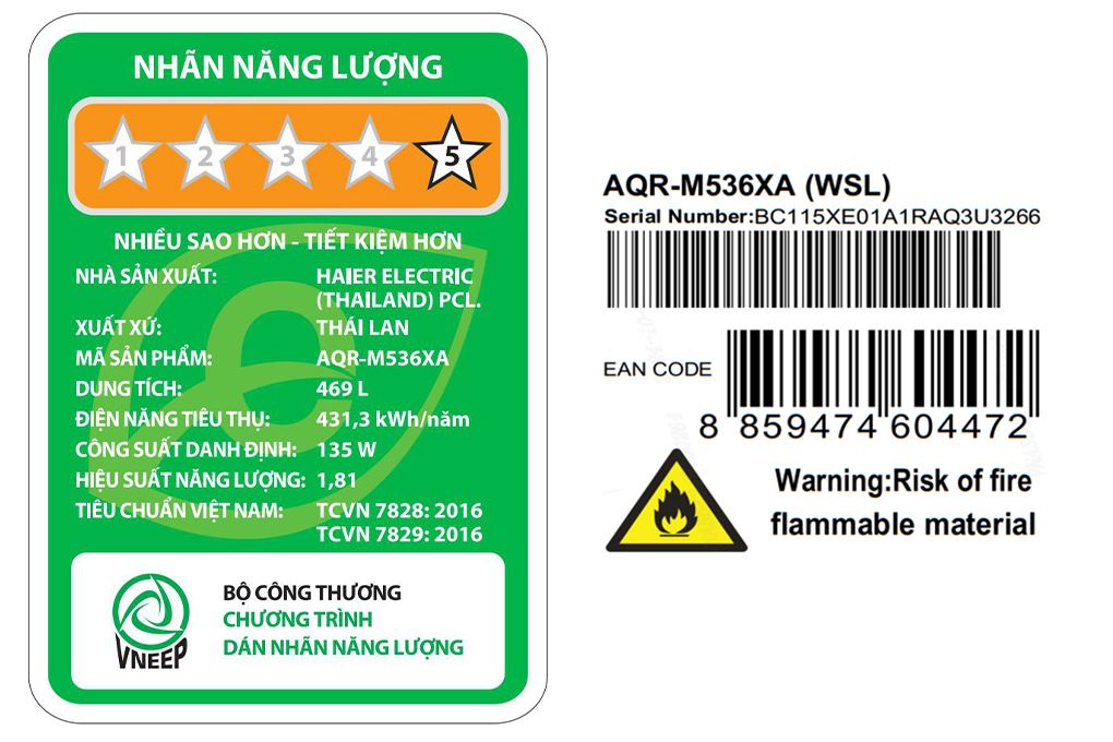 Tủ lạnh Aqua Inverter 469 lít Multi Door AQR-M536XA(WSL) Màu Xám đậm