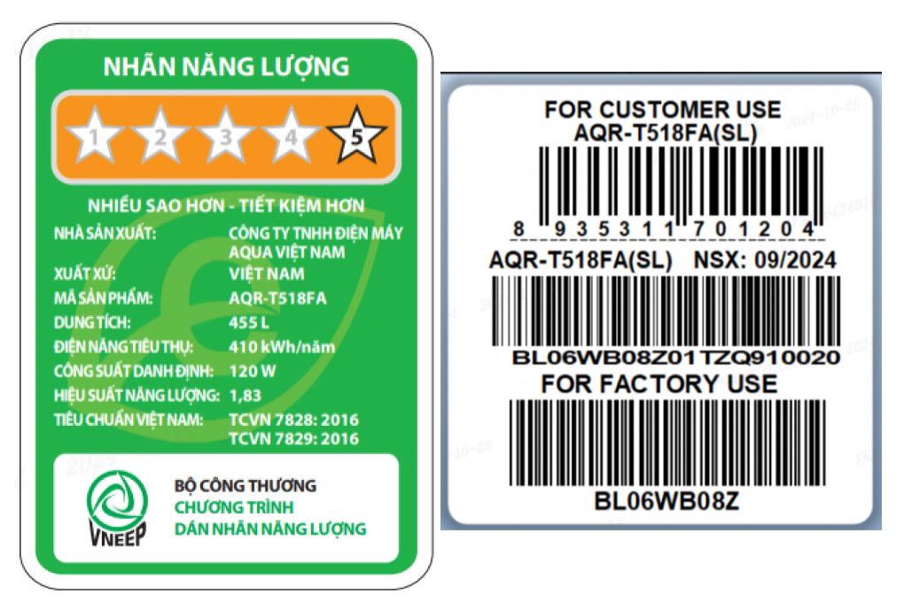 Tủ lạnh Aqua Inverter 455 lít AQR-T518FA(SL) Màu Đen - Xám