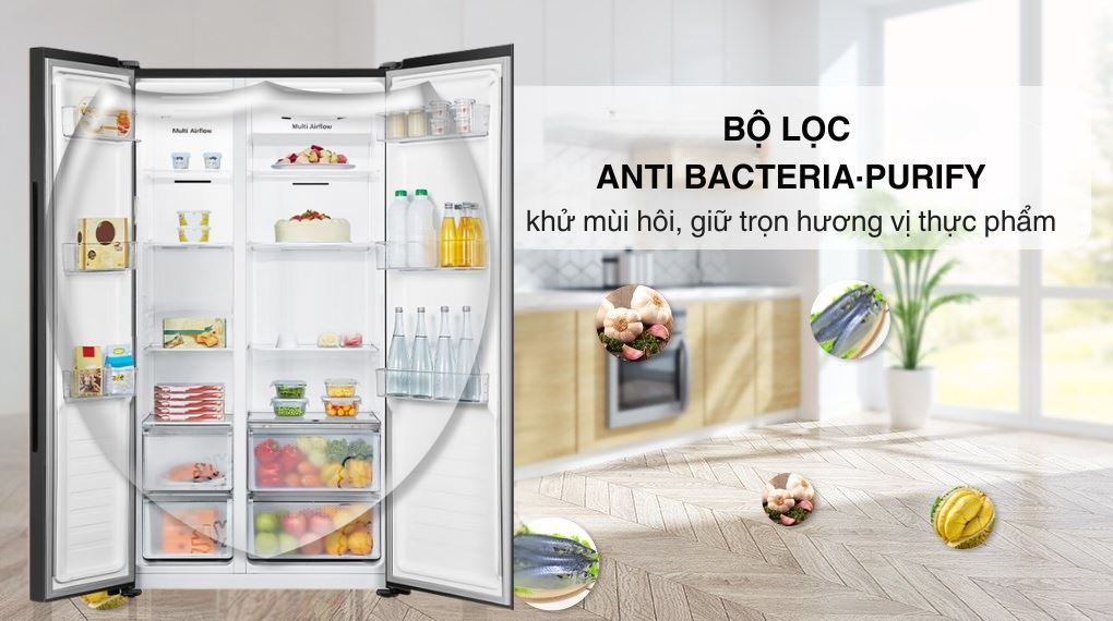 Tủ lạnh Hisense Inverter 519 lít Side By Side RS668N4EW-PU - Công nghệ kháng khuẩn, khử mùi