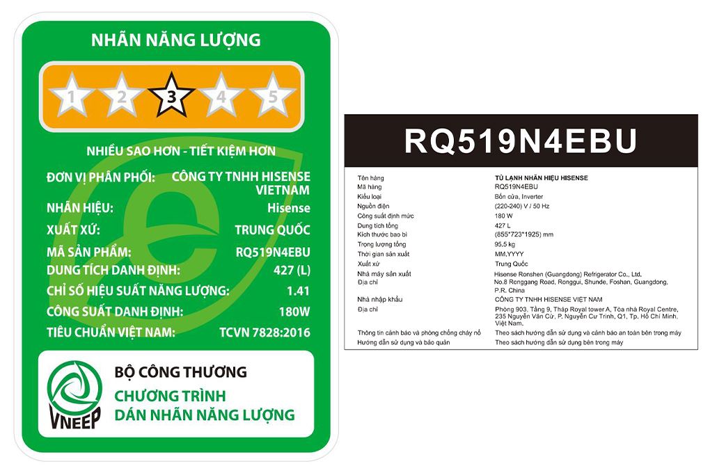 Tủ lạnh Hisense Inverter 427 lít Multi Door RQ519N4EBU Màu Đen