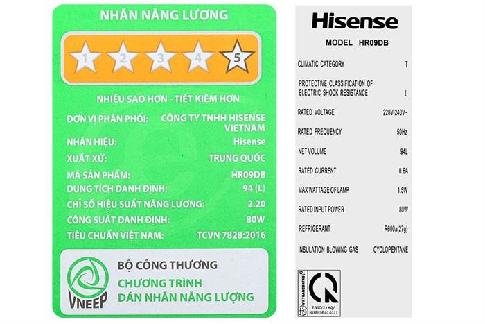 Tủ lạnh Hisense 94 lít HR09DB Màu Đen