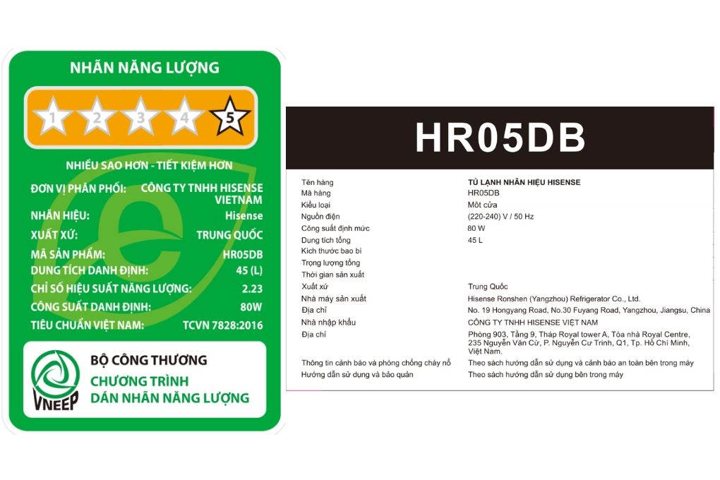 Tủ lạnh Hisense 45 lít HR05DB Màu Đen