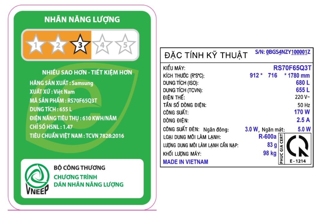 Tủ lạnh Samsung Inverter 655 lít Side By Side RS70F65Q3TSV Màu Xám