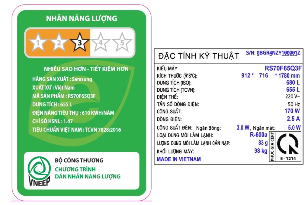 Tủ lạnh Samsung Inverter 655 lít Side By Side RS70F65Q3FSV Màu Đen