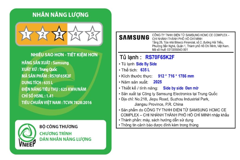 Tủ lạnh Samsung Inverter 635 lít Side By Side RS70F65K2FSV Màu Đen