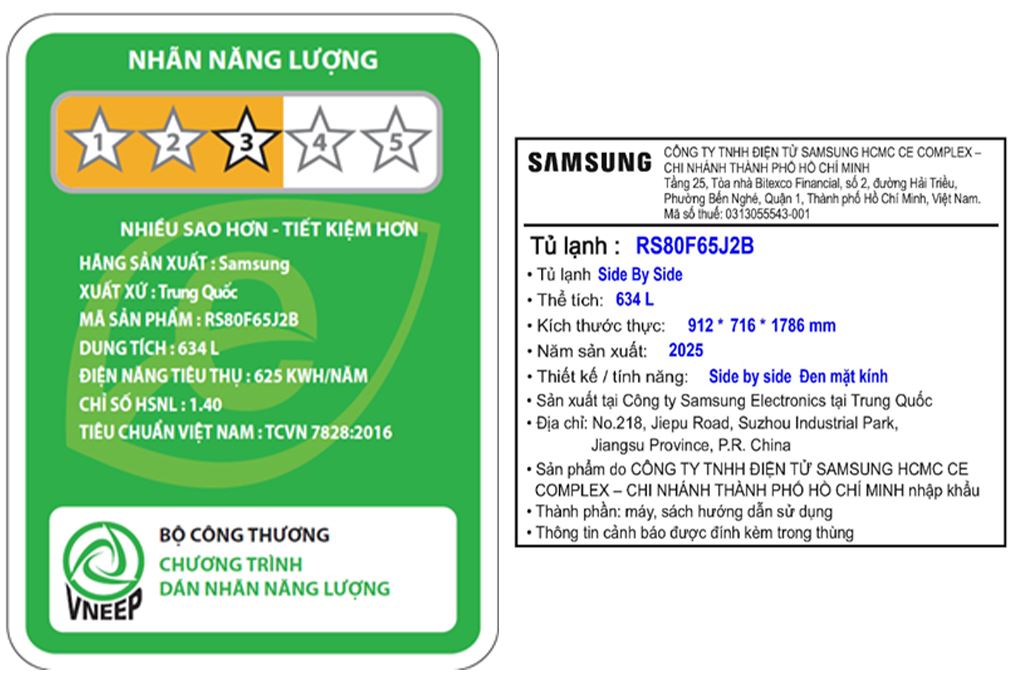 Tủ lạnh Samsung Inverter 634 lít Side By Side RS80F65J2BSV Màu Đen