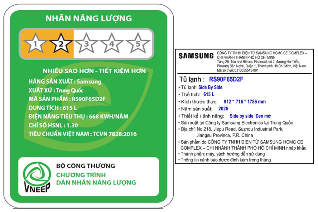 Tủ lạnh Samsung Inverter 615 lít Side By Side AI Home RS90F65D2FSV Màu Đen
