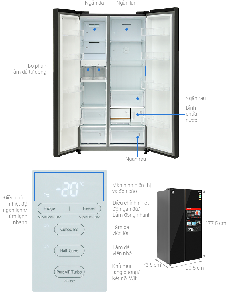Tủ lạnh Toshiba Inverter 711 lít Side By Side GR-RS905WIA-PGV(22)-XK
