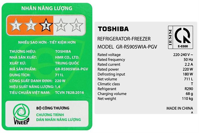 Tủ lạnh Toshiba Inverter 711 lít Side By Side GR-RS905WIA-PGV(22)-XK Màu Đen