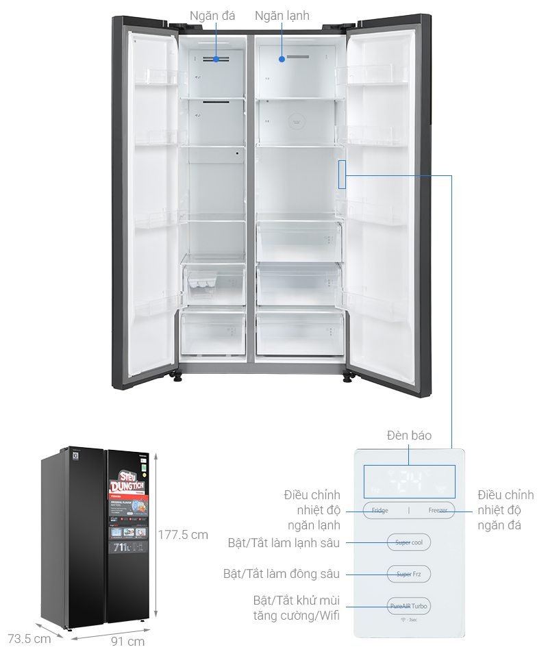 Tủ lạnh Toshiba Inverter 711 lít Side By Side GR-RS910WI-PMV(06)-MG