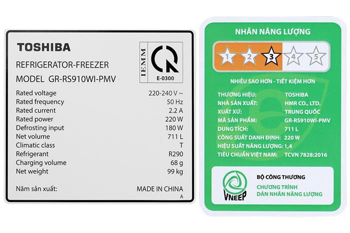 Tủ lạnh Toshiba Inverter 711 lít Side By Side GR-RS910WI-PMV(06)-MG Màu Xám