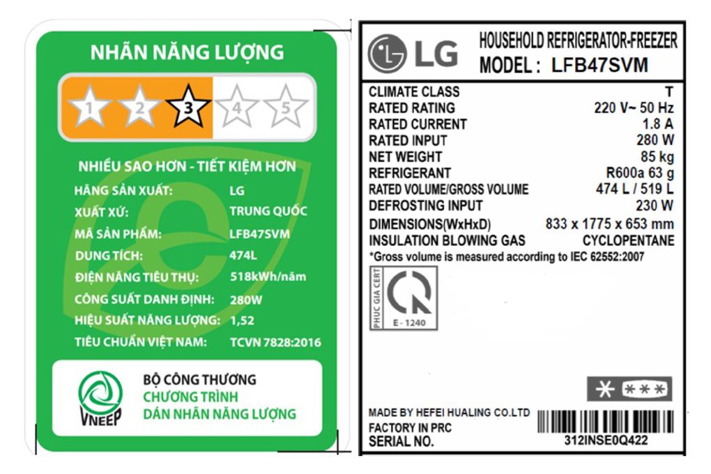 Tủ lạnh LG Inverter 474 lít Multi Door LFB47SVM Màu Bạc