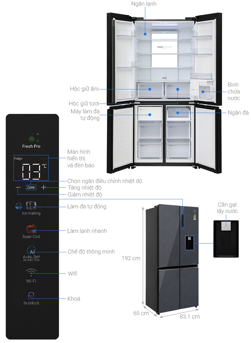 Tủ lạnh Aqua Inverter 522 lít Multi Door AQR-MA600XA(WGL)U1