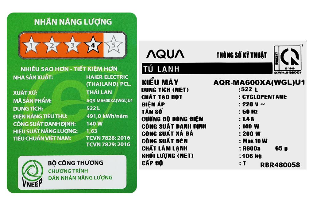 Tủ lạnh Aqua Inverter 522 lít Multi Door AQR-MA600XA(WGL)U1 Màu Đen