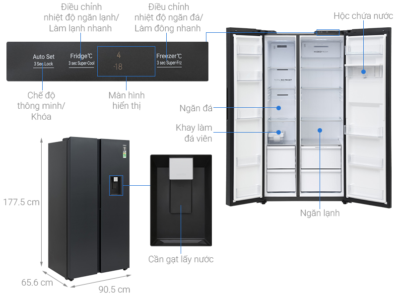 Tủ lạnh Aqua Inverter 569 lít Side By Side AQR-S633XA(WSL)