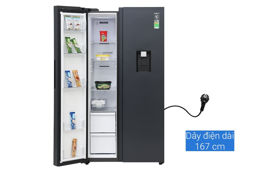 Tủ lạnh Aqua Inverter 569 lít Side By Side AQR-S633XA(WSL) Màu Đen