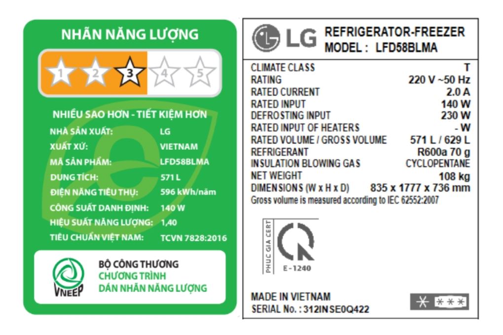 Tủ lạnh LG Inverter 571 lít Multi Door LFD58BLMA Màu Đen