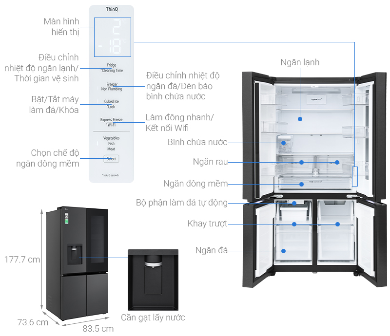 Tủ lạnh LG Inverter 576 lít Multi Door InstaView LFD58BLMAI