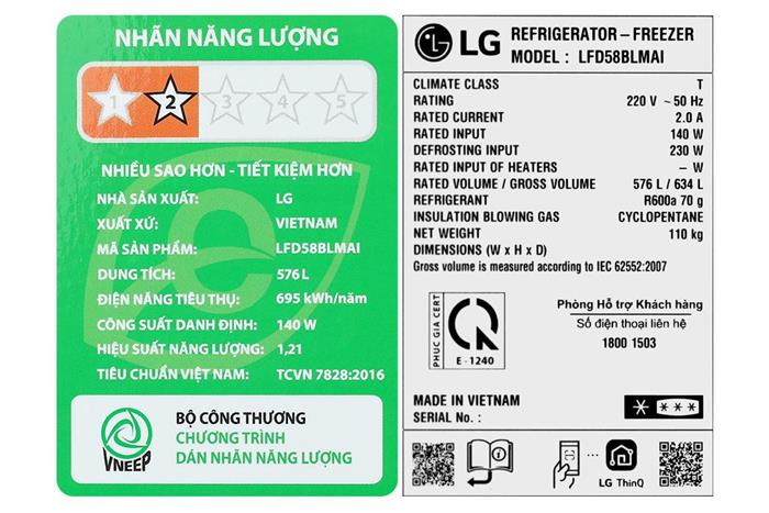 Tủ lạnh LG Inverter 576 lít Multi Door InstaView LFD58BLMAI Màu Đen