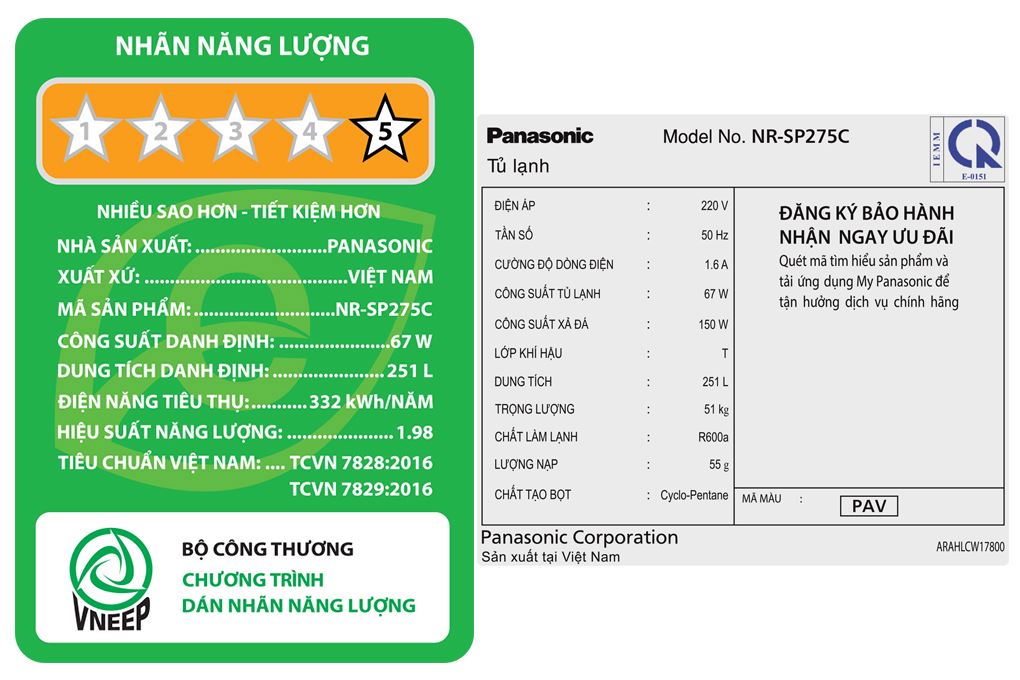 Tủ lạnh Panasonic Inverter 251 lít NR-SP275CPAV Màu Xanh đen