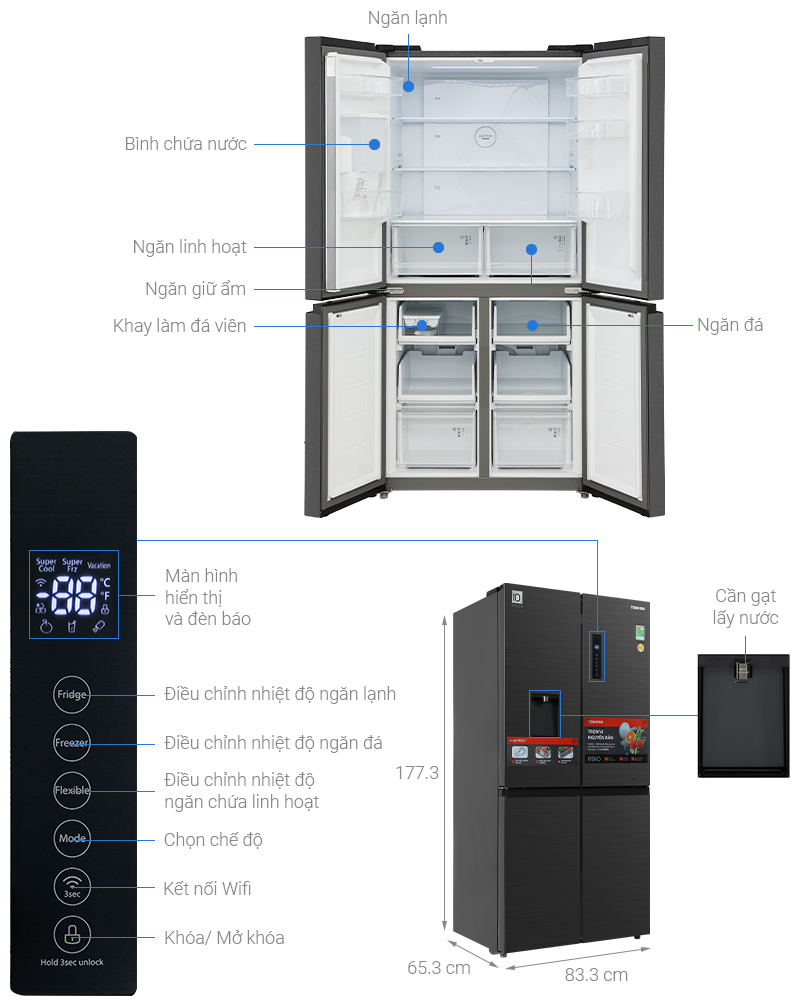 Tủ lạnh Toshiba Inverter 471 lít Multi Door GR-RF606WI-PMV(60)-AG