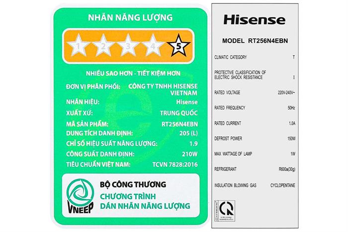 Tủ lạnh Hisense Inverter 205 lít RT256N4EBN Màu Đen