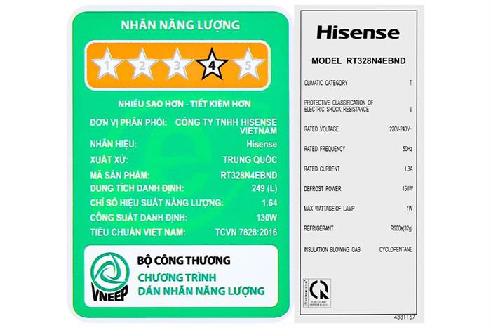 Tủ lạnh Hisense Inverter 249 lít RT328N4EBND Màu Đen