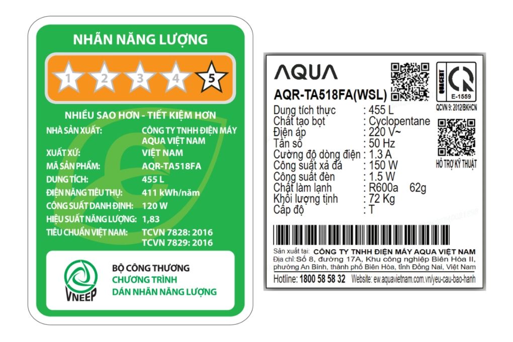 Tủ lạnh Aqua Inverter 455 lít AQR-TA518FA(WSL) Màu Đen