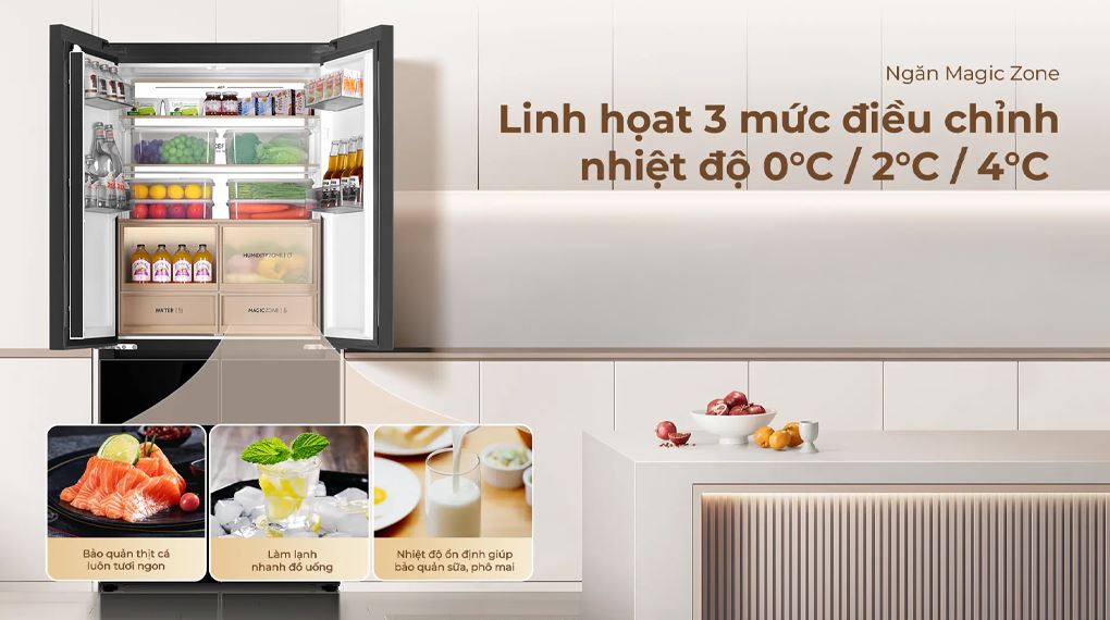 Tủ lạnh Aqua Inverter 508 lít Multi Door AQR-MA580XA(GB)U1 - Ngăn Magic Zone