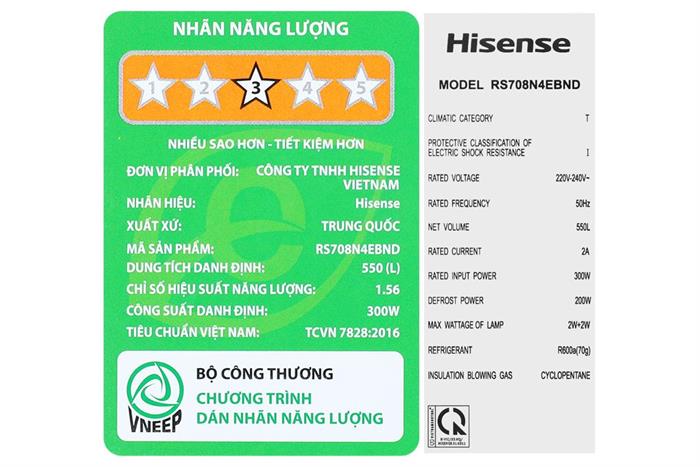 Tủ lạnh Hisense Inverter 550 lít Side By Side RS708N4EBND Màu Đen