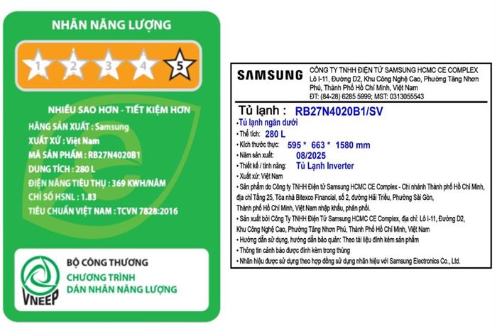 Tủ lạnh Samsung Inverter 280 lít RB27N4020B1/SV Màu Đen