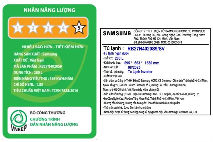 Tủ lạnh Samsung Inverter 280 lít RB27N4020S9/SV Màu Bạc