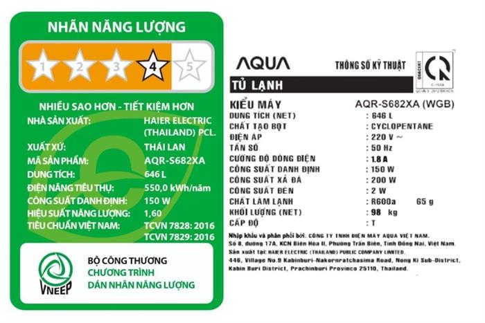 Tủ lạnh Aqua Inverter 646 lít Side By Side AQR-S682XA(WGB) Màu Đen