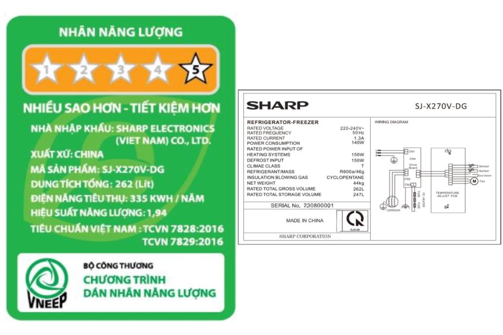 Tủ lạnh Sharp Inverter 247 lít SJ-X270V-DG Màu Đen - Xám