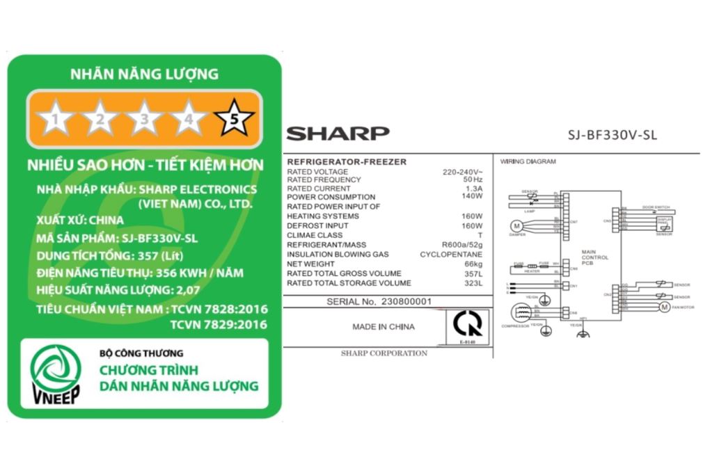 Tủ lạnh Sharp Inverter 323 lít SJ-BF330V-SL Màu Inox
