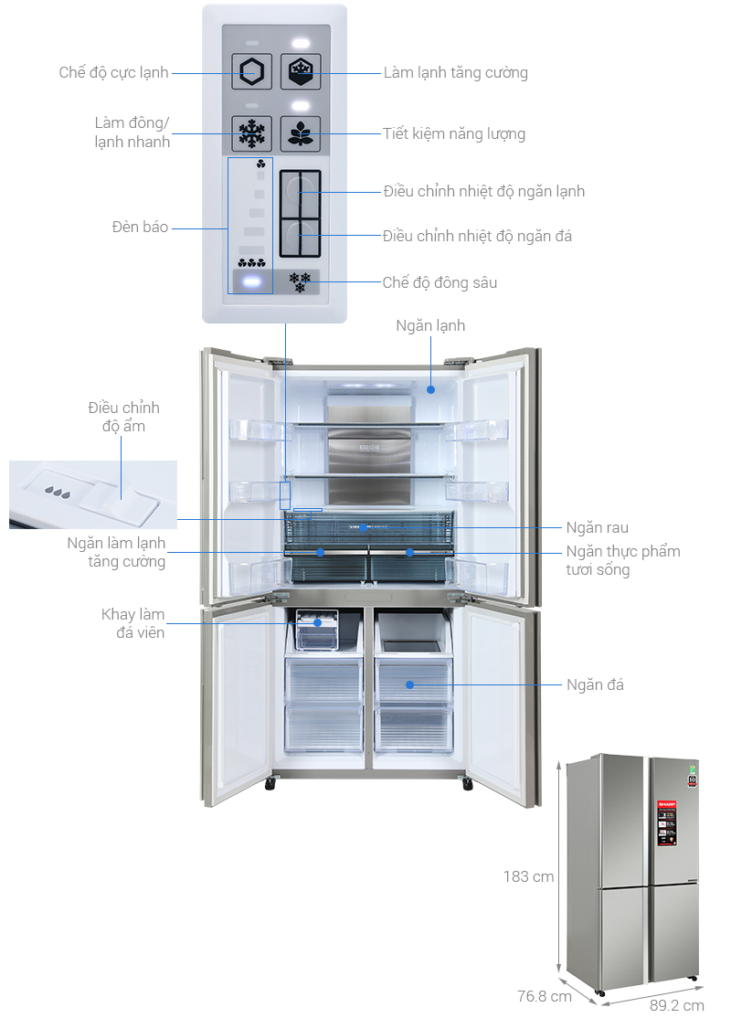 Tủ lạnh Sharp Inverter 572 lít Multi Door SJ-FX650V-SL