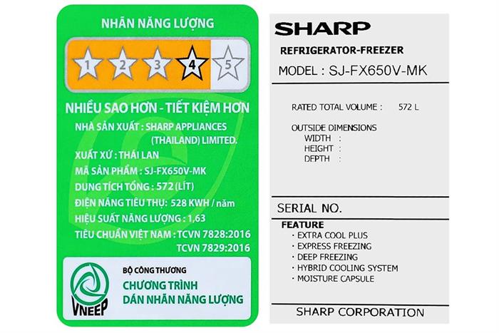 Tủ lạnh Sharp Inverter 572 lít Multi Door SJ-FX650V-MK Màu Đen