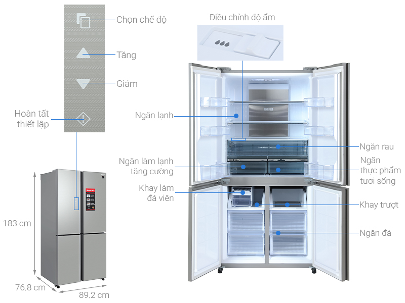 Tủ lạnh Sharp Inverter 572 lít Multi Door SJ-FXP650VG-SL