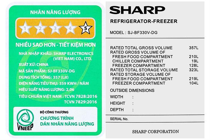 Tủ lạnh Sharp Inverter 323 lít SJ-BF330V-DG Màu Đen - Xám